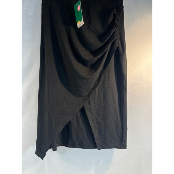 HALARA Black Ruched Front Pullon Midi Skirt Sz L Viscose Elastane Slit
Side NWT - Picture 2 of 7